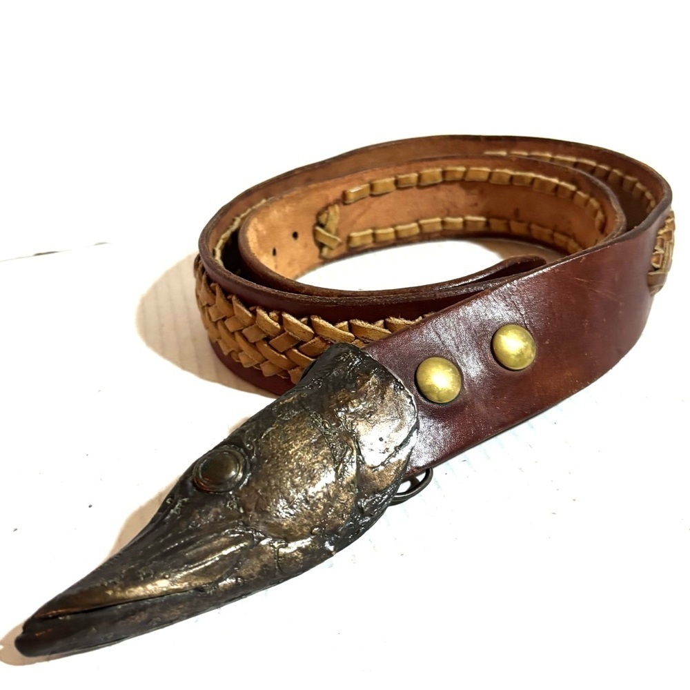 Vintage Brown Leather Belt with Brass Buckle men’s size 42